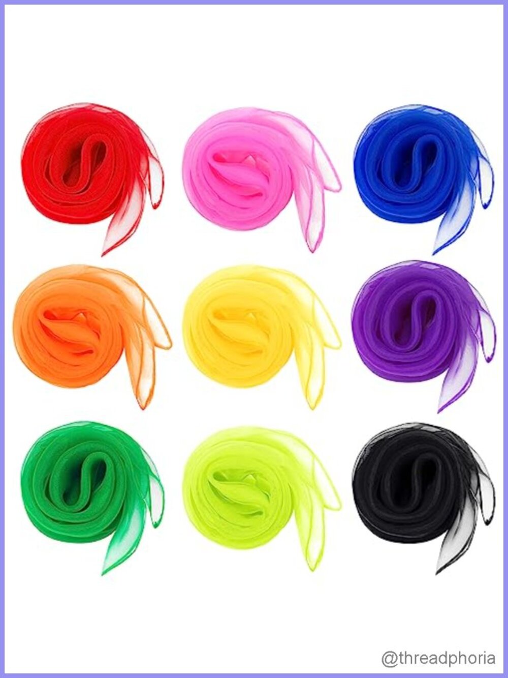 Set of 9 Chiffon Scarves Lightweight Square Head Wraps for Hair & Bag